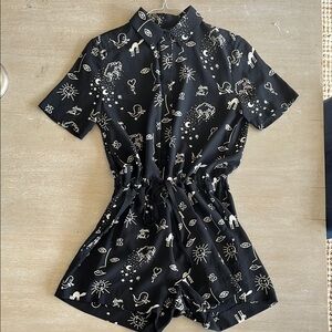 Sandro Paris 100% Silk Black and White Patterned Romper